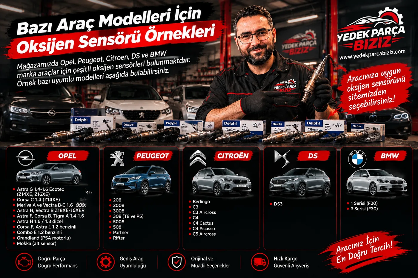 Bazı Araç Modelleri İçin Oksijen Sensörü Örnekleri